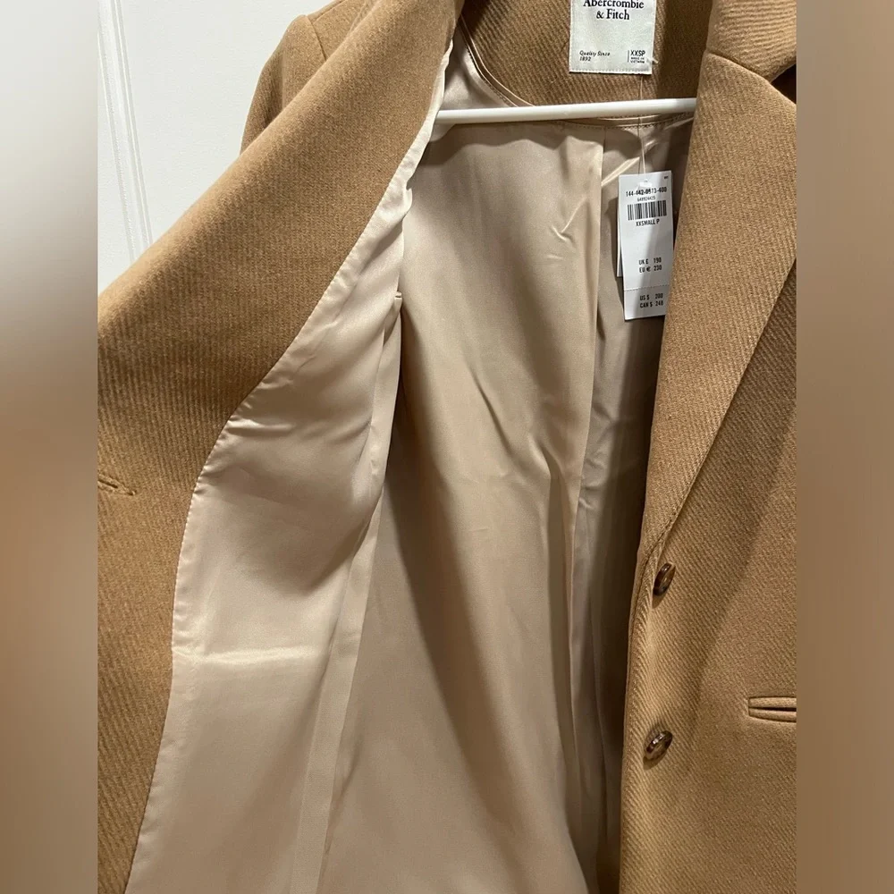 NWT abercrombie wool blend blazer coat in camel XXS P - Picture 4 of 14